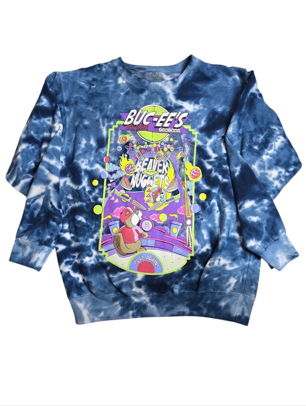 Buc-ee's Beaver Nuggets Pinball Tie-Dye Fleece Crewneck Sweatshirt Size Medium